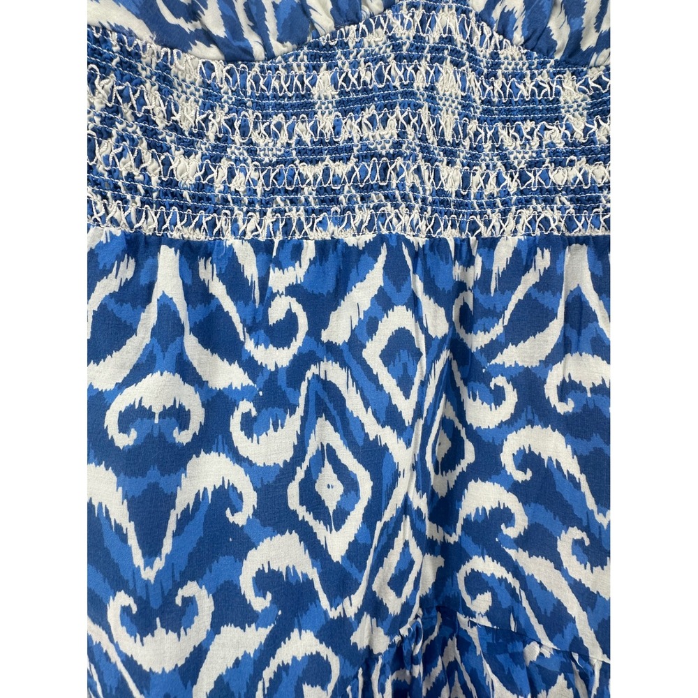 Alice + Olivia Imogene Blue Ikat Tiered Cotton Maxi Dress Size 10 Wedding Guest - Picture 10 of 16